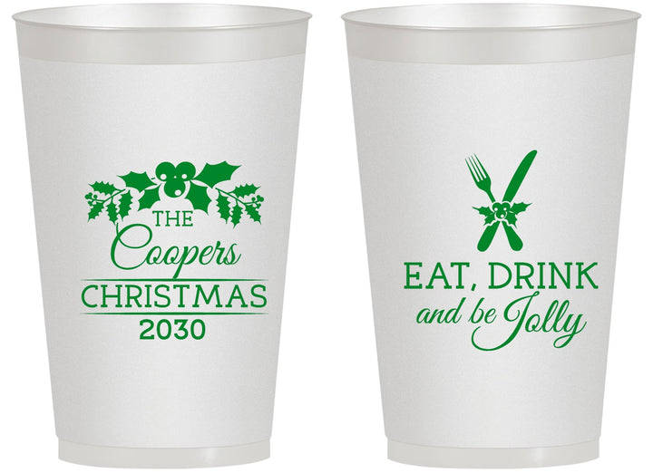 Personalized Christmas 14 oz Frosted Cups - Eat Drink And Be Jolly | 280033