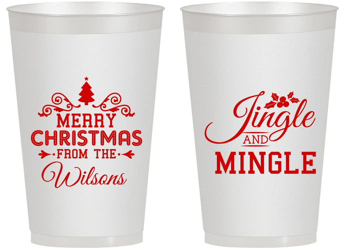 Personalized Christmas 14 oz Frosted Cups - Jingle And Mingle | 280034