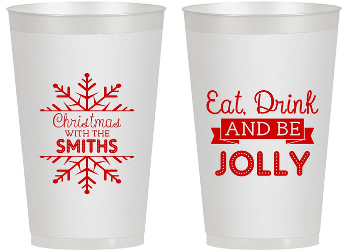 Personalized Christmas 14 oz Frosted Cups - Eat Drink Jolly | 280040