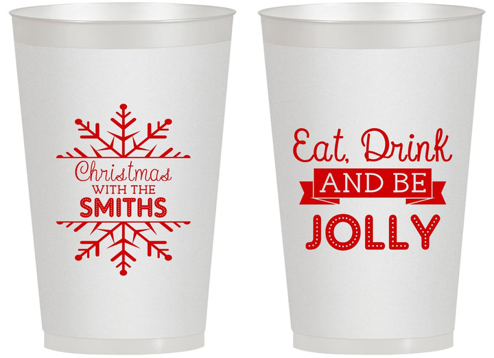 Personalized Christmas 14 oz Frosted Cups - Eat Drink Jolly | 280040