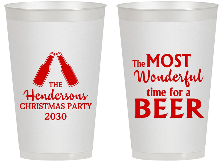Personalized Christmas 14 oz Frosted Cups - Wonderful Time For A Beer | 280064