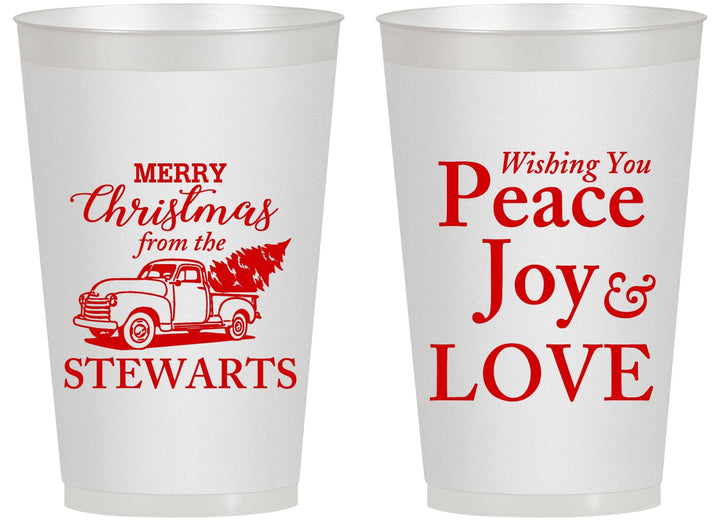 Personalized Christmas 14 oz Frosted Cups - Peace Joy Love | 280070
