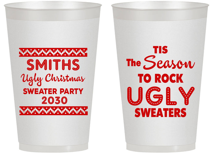 Personalized Christmas 14 oz Frosted Cups - Ugly Sweater | 280080