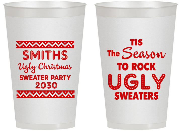 Personalized Christmas 14 oz Frosted Cups - Ugly Sweater | 280080