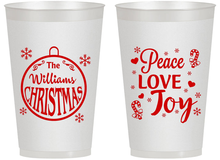 Personalized Christmas 14 oz Frosted Cups - Peace Joy Love | 280094