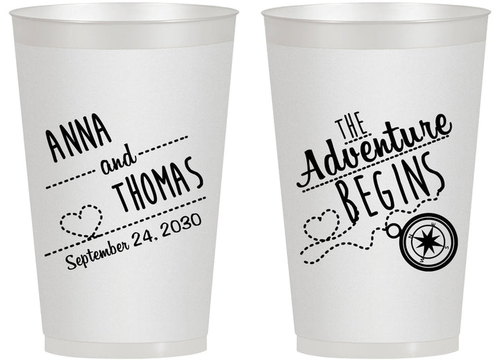 Personalized Wedding 14 oz Frosted Cups - The Adventure Begins | 284