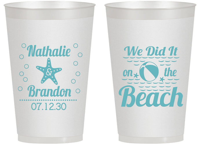 Personalized Wedding 14 oz Frosted Cups - We Did It On The Beach | 287