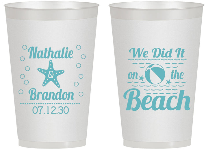 Personalized Wedding 14 oz Frosted Cups - We Did It On The Beach | 287