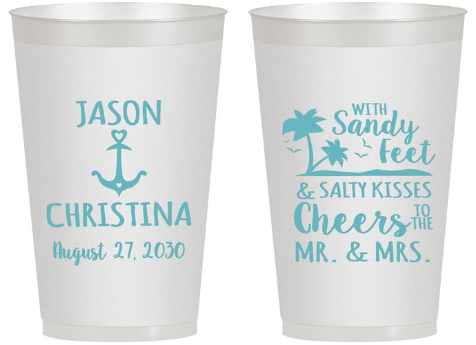 Personalized Wedding 14 oz Frosted Cups - Sandy Feet Salty Kisses | 290