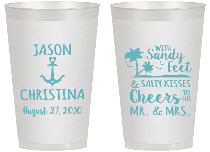 Personalized Wedding 14 oz Frosted Cups - Sandy Feet Salty Kisses | 290