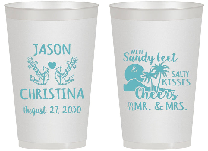 Personalized Wedding 14 oz Frosted Cups - Sandy Feet Salty Kisses | 291