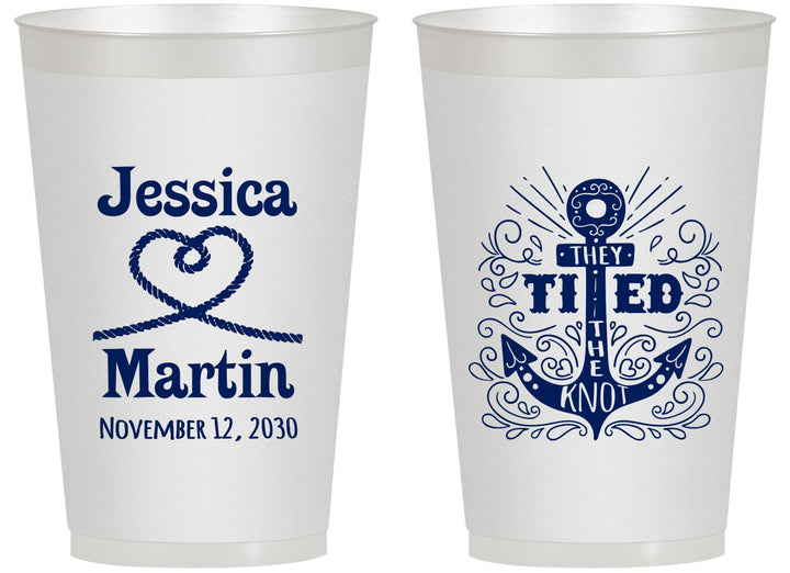 Personalized Wedding 14 oz Frosted Cups - They Tied The Knot Nautical | 293