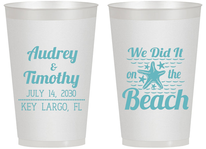 Personalized Wedding 14 oz Frosted Cups - We Did It On The Beach | 294