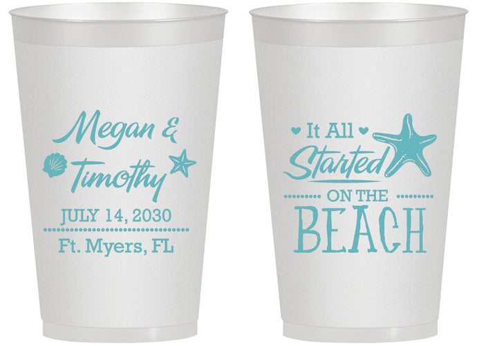 Personalized Wedding 14 oz Frosted Cups - Started On The Beach | 295