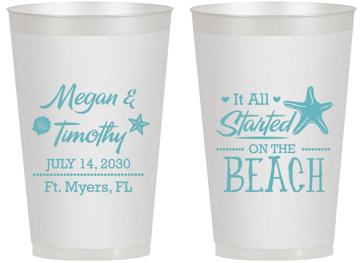 Personalized Wedding 14 oz Frosted Cups - Started On The Beach | 295