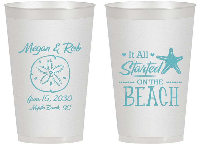 Personalized Wedding 14 oz Frosted Cups - Started On The Beach | 298