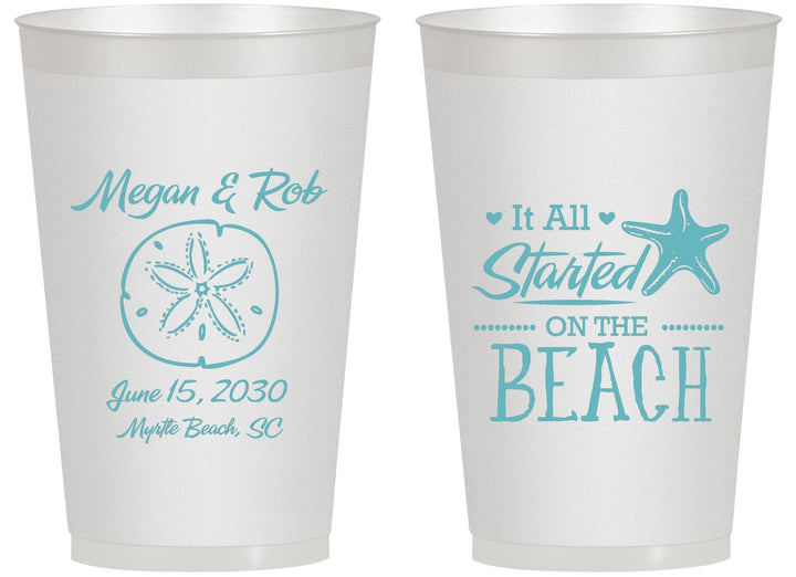 Personalized Wedding 14 oz Frosted Cups - Started On The Beach | 298