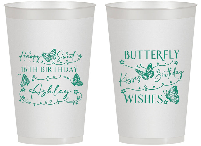 Personalized 16th Birthday 14 oz Frosted Cups - Butterfly Wishes | 300001