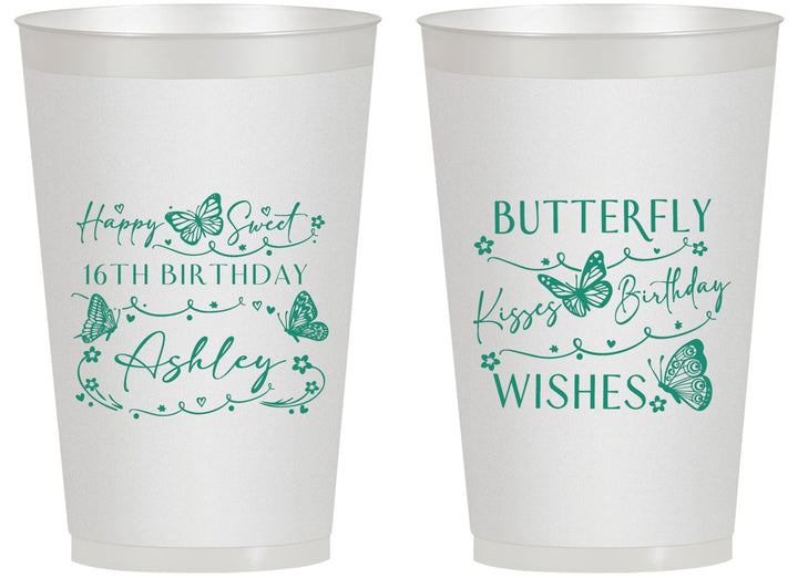 Personalized 16th Birthday 14 oz Frosted Cups - Butterfly Wishes | 300001