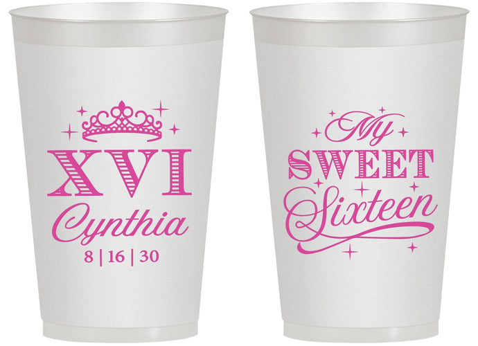 Personalized 16th Birthday 14 oz Frosted Cups - Tiara | 300003
