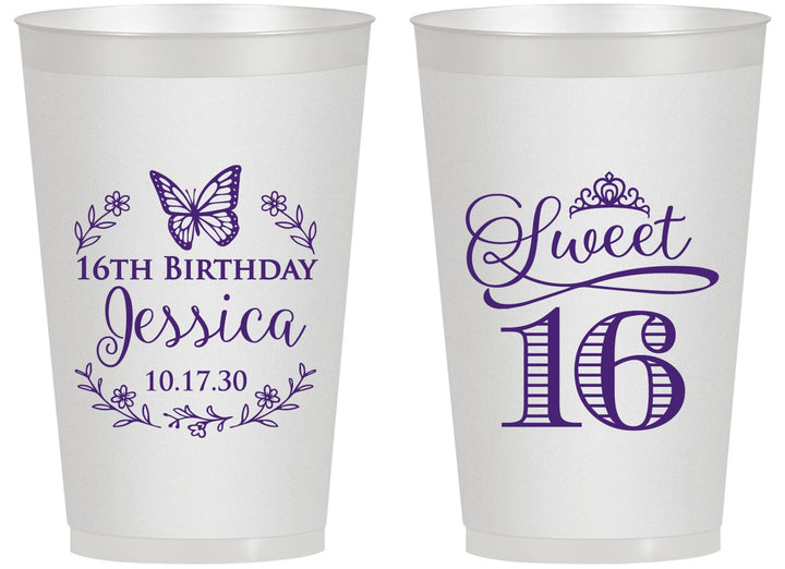 Personalized 16th Birthday 14 oz Frosted Cups - Butterfly | 300005