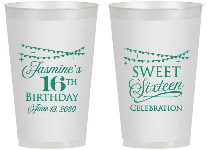 Personalized 16th Birthday 14 oz Frosted Cups - String Lights | 300009