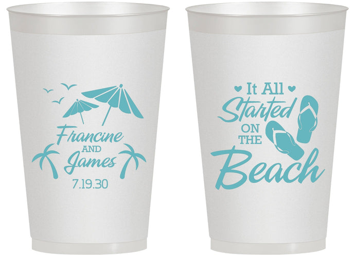 Personalized Wedding 14 oz Frosted Cups - Started On The Beach | 310