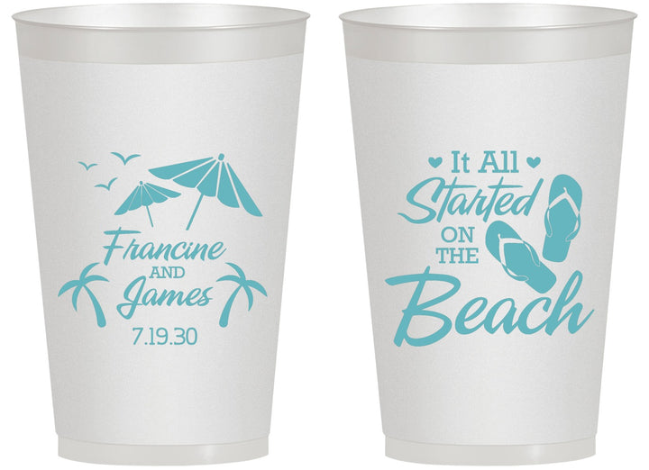 Personalized Wedding 14 oz Frosted Cups - Started On The Beach | 310