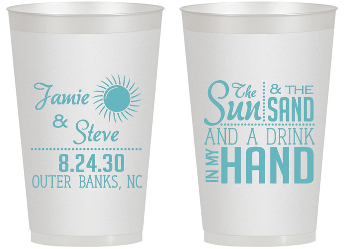 Personalized Wedding 14 oz Frosted Cups - Sun Sand Drink In My Hand | 319