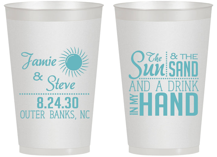 Personalized Wedding 14 oz Frosted Cups - Sun Sand Drink In My Hand | 319