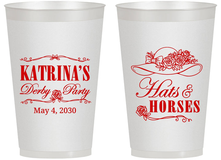 Personalized Derby Day 14 oz Frosted Cups - Hats And Horses | 320005