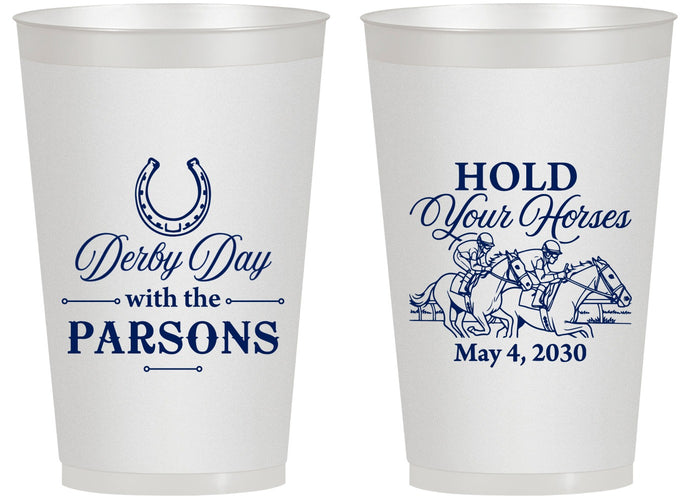 Personalized Derby Day 14 oz Frosted Cups - Hold Your Horses | 320008
