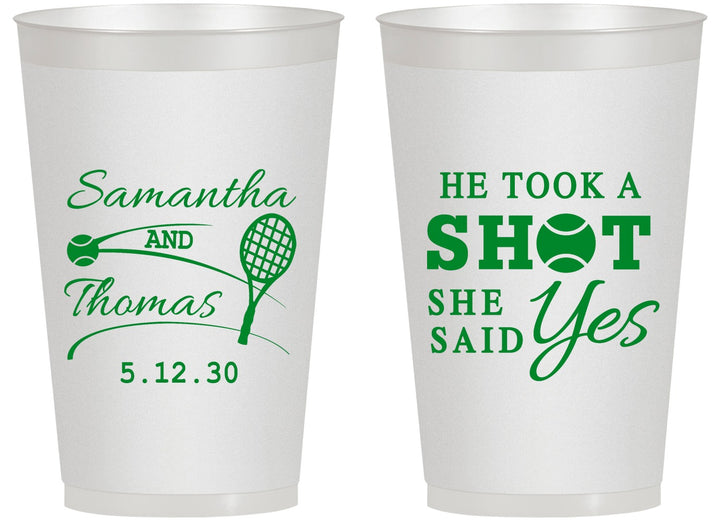 Personalized Wedding 14 oz Frosted Cups - Took A Shot Tennis | 321