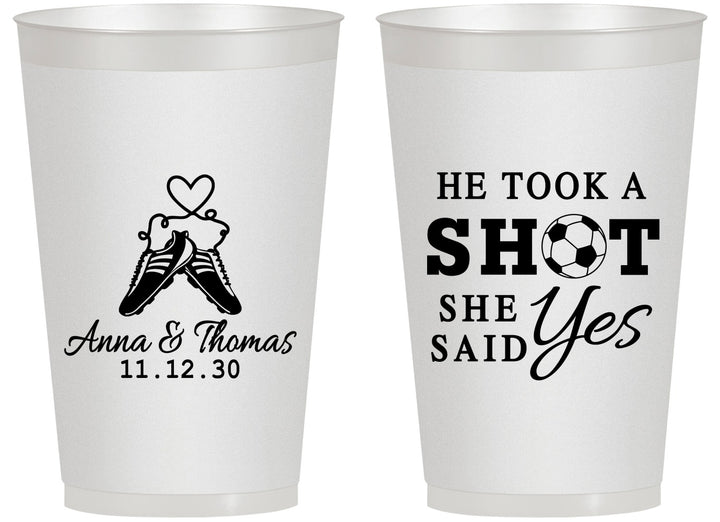 Personalized Wedding 14 oz Frosted Cups - Took A Shot Soccer | 322