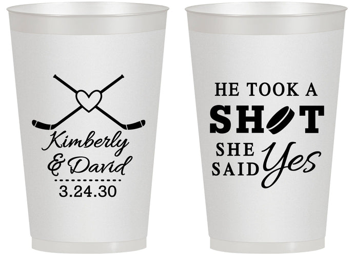 Personalized Wedding 14 oz Frosted Cups - Took A Shot Hockey | 323