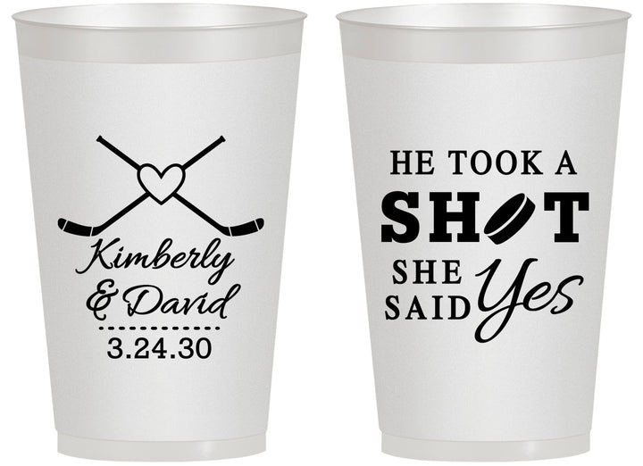 Personalized Wedding 14 oz Frosted Cups - Took A Shot Hockey | 323