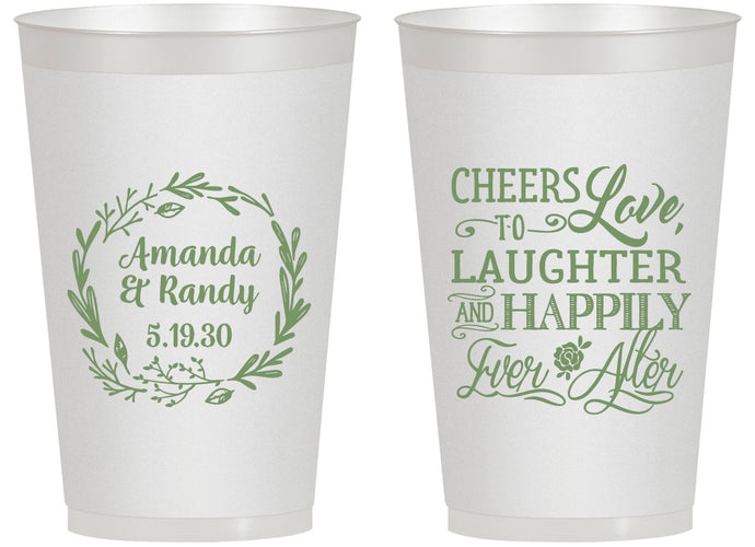 Personalized Wedding 14 oz Frosted Cups - Love Laughter Happily | 326