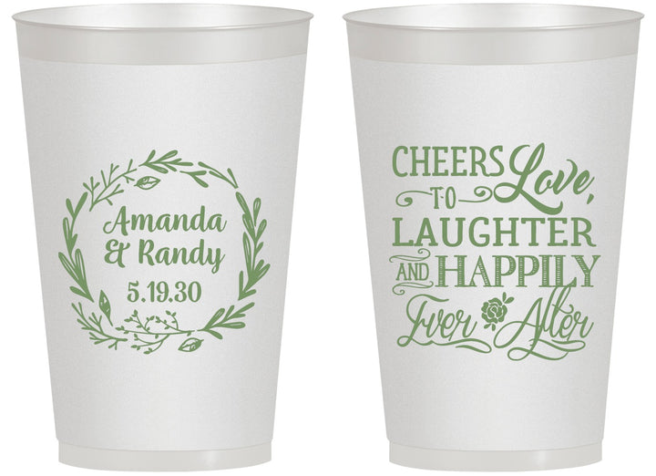 Personalized Wedding 14 oz Frosted Cups - Love Laughter Happily | 326