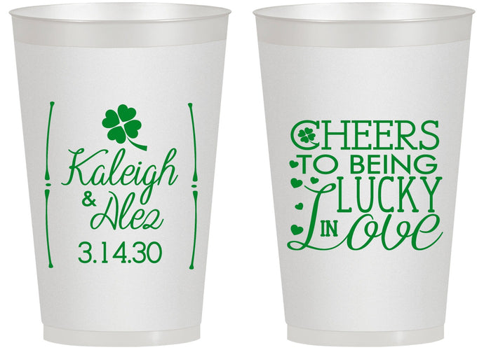 Personalized Wedding 14 oz Frosted Cups - Lucky In Love | 328