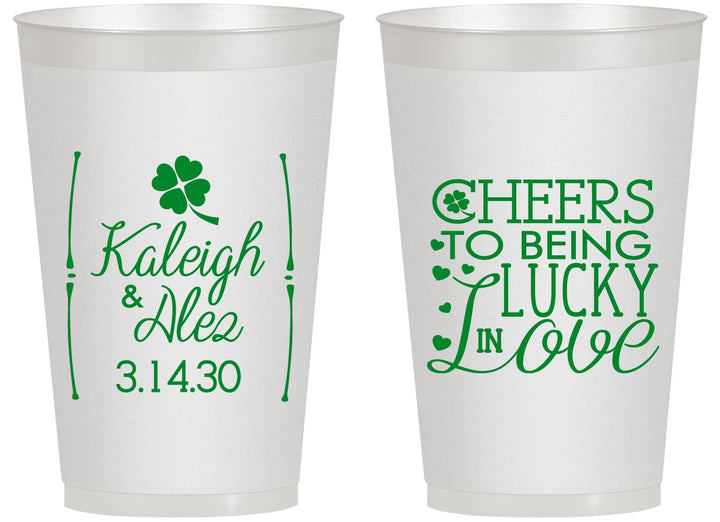 Personalized Wedding 14 oz Frosted Cups - Lucky In Love | 328