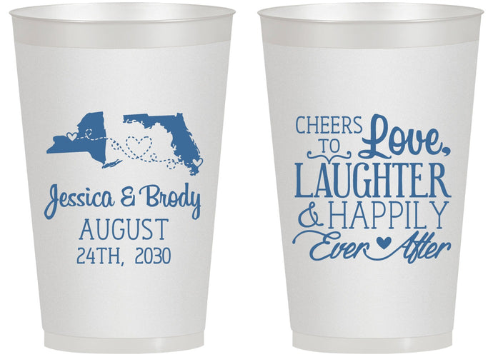 Personalized Wedding 14 oz Frosted Cups - Love Laughter Happily | 329