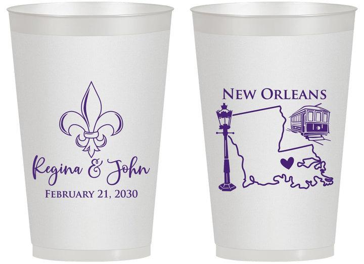 Personalized Wedding 14 oz Frosted Cups - New Orleans | 334