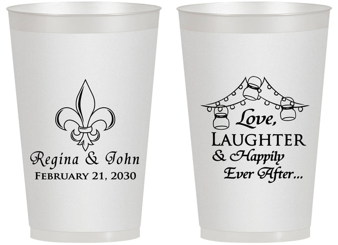 Personalized Wedding 14 oz Frosted Cups - Love Laughter Happily | 338