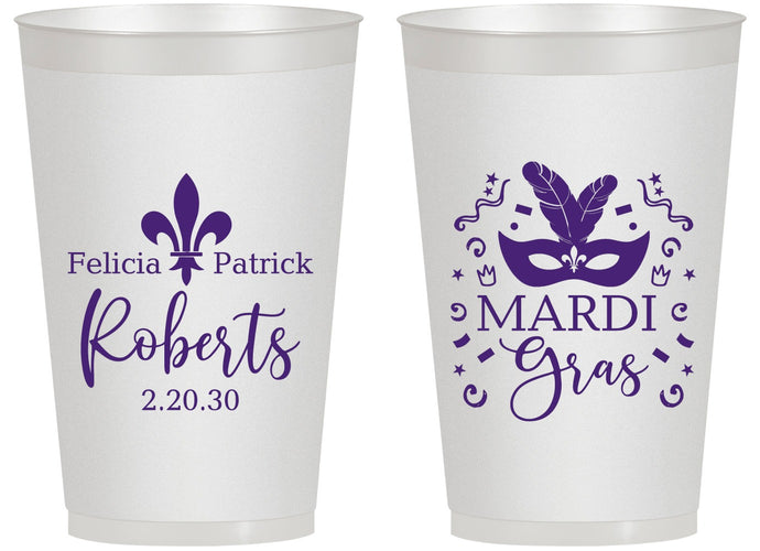 Personalized Wedding 14 oz Frosted Cups - Mardi Gras | 339