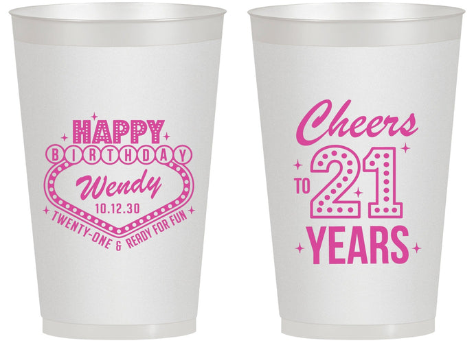 Personalized 21st Birthday 14 oz Frosted Cups - Vegas | 340007