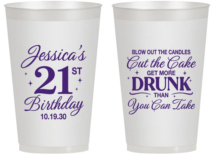 Personalized 21st Birthday 14 oz Frosted Cups - Candles Cake Drunk | 340010