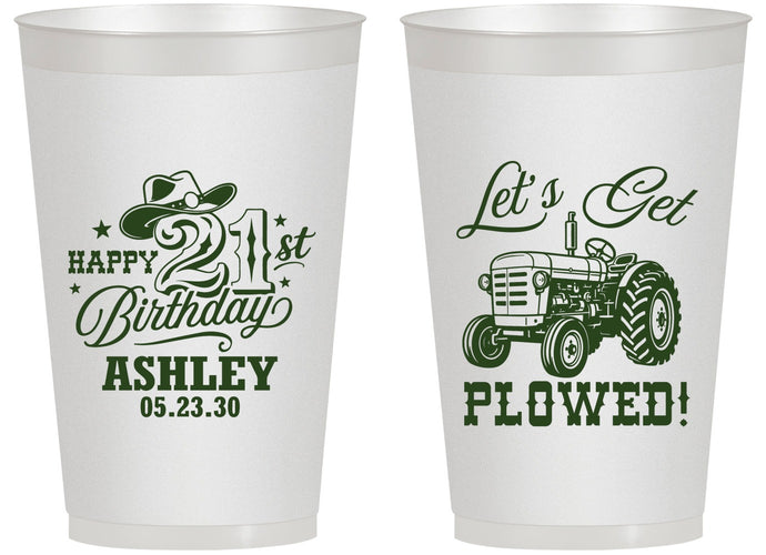 Personalized 21st Birthday 14 oz Frosted Cups - Lets Get Plowed | 340012