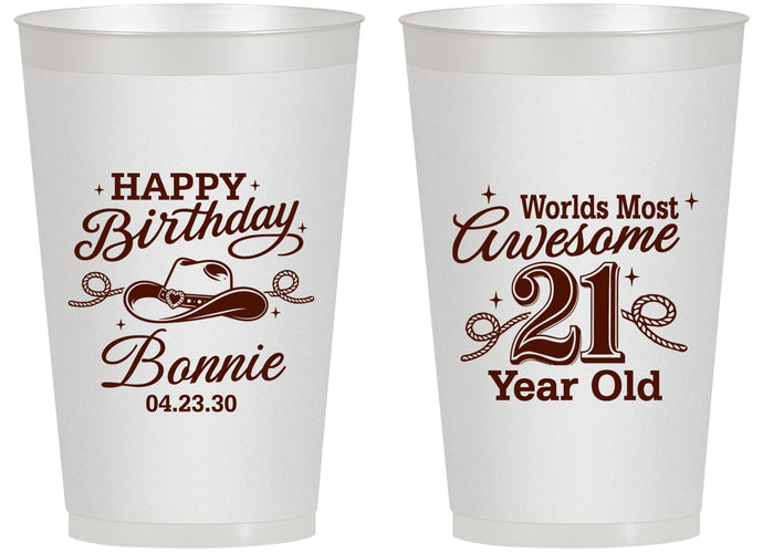 Personalized 21st Birthday 14 oz Frosted Cups - Cowgirl | 340013