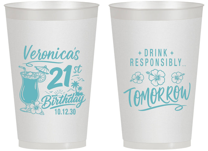 Personalized 21st Birthday 14 oz Frosted Cups - Drink Responsibly Tomorrow | 340015