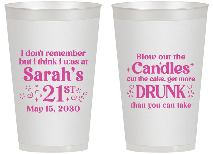 Personalized 21st Birthday 14 oz Frosted Cups - Candles Cake Drunk | 340017